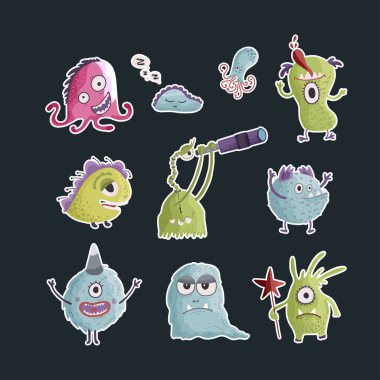 Sevimli çizgi canavarlar. Vektör.