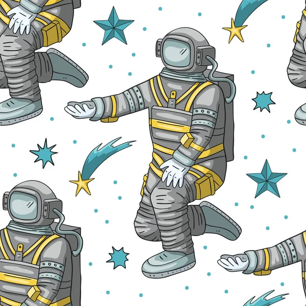 Astronaut vector seamless pattern.
