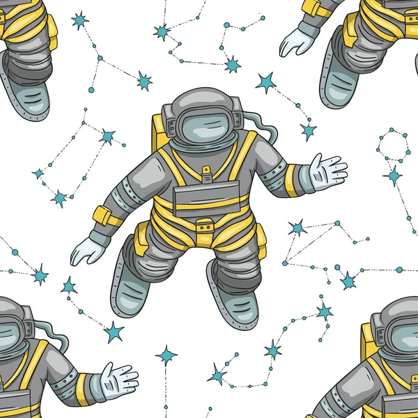 Astronaut vector seamless pattern.
