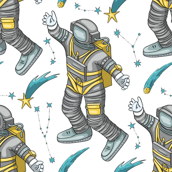 Astronaut vector seamless pattern.