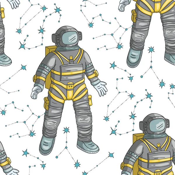 Astronaut vector seamless pattern.