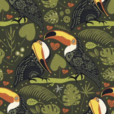 Toucan ile dikişsiz vektör deseni.