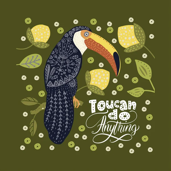 Toucan. Tropical Summer Vector Card. — Stock Vector