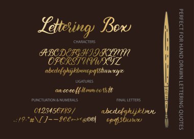 Harfler, sayılar, semboller ile el çizilmiş vektör alfabesi.