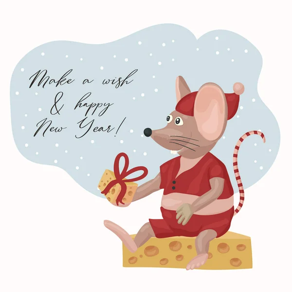 Rato vetor de Natal. Desenhos animados ilustração . —  Vetores de Stock