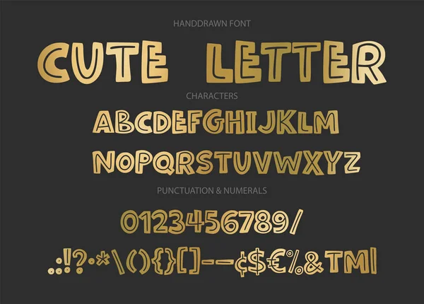 Hand getekende vector alfabet met letters, cijfers, symbolen. — Stockvector