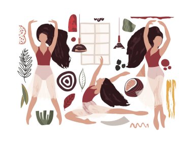 Soyut vektör illüstrasyon. Bale dansçıkız simge seti.