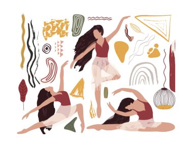 Soyut vektör illüstrasyon. Bale dansçıkız simge seti.