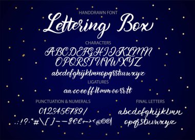 Harfler, sayılar, semboller ile el çizilmiş vektör alfabesi.