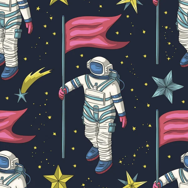 Astronaut vector seamless pattern.