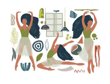 Soyut vektör illüstrasyon. Bale dansçıkız simge seti