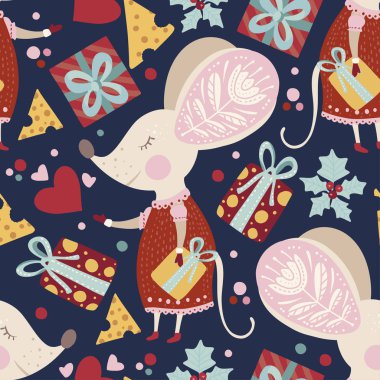 Sevimli karikatür fare ile dikişsiz vektör deseni.