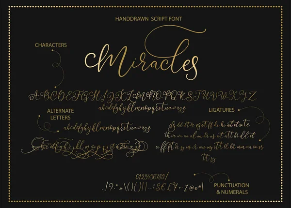 Alfabeto vectorial dibujado a mano con letras, números, símbolos . — Archivo Imágenes Vectoriales