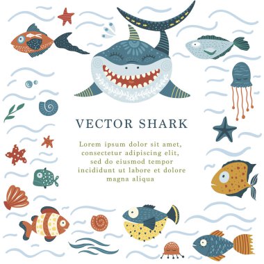 çizgi film köpekbalığı illüstrasyon