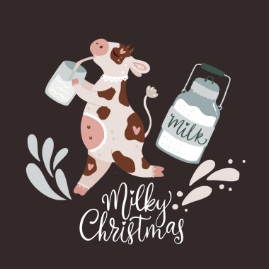 Christmas cute cartoon cow vector clipart