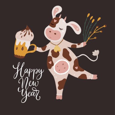 Noel sevimli inek vektörü