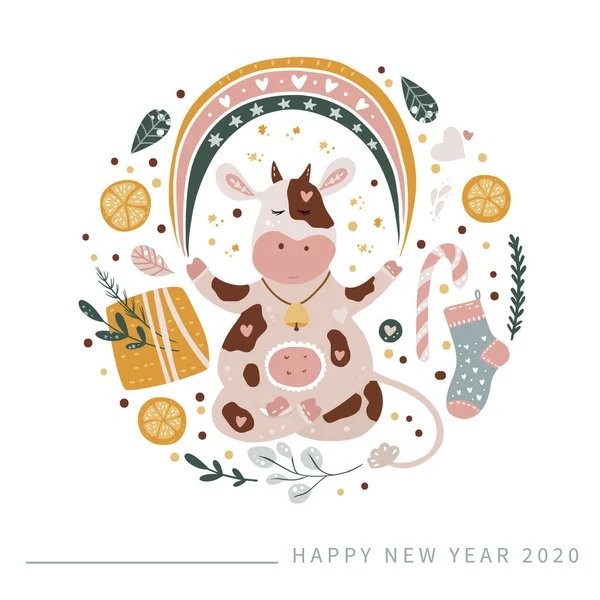 Noel sevimli inek vektörü