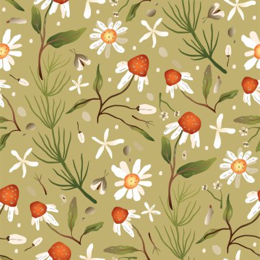 Sonbahar ormanı mantarı pürüzsüz vektör deseni.