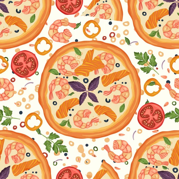 Modèle sans couture vecteur de pizza. — Image vectorielle