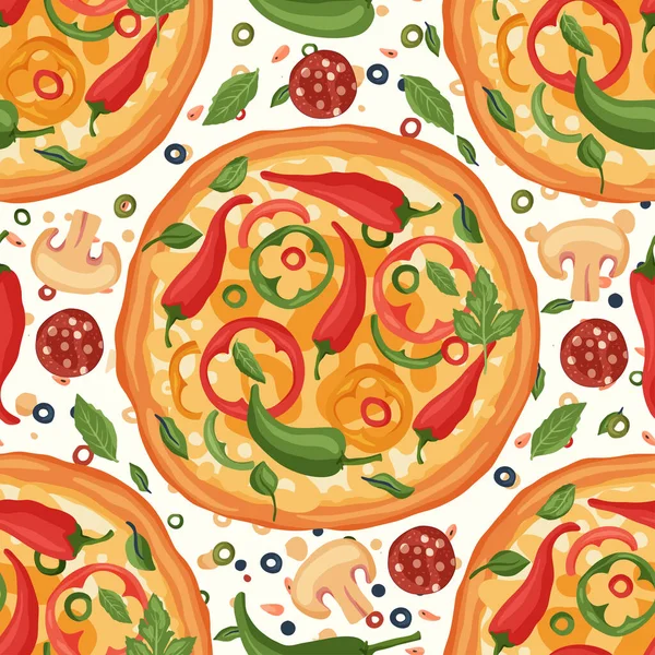 Modèle sans couture vecteur de pizza. — Image vectorielle