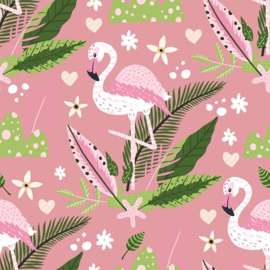 Flamingo kuşu kusursuz yaz şablonu. 