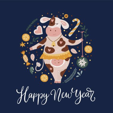 Noel sevimli çizgi film çemberi ineği