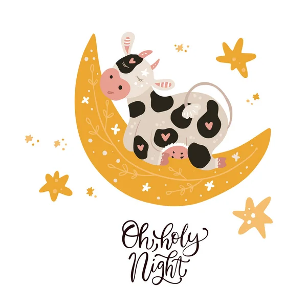 Chrismas cow vector card. — Stock Vector