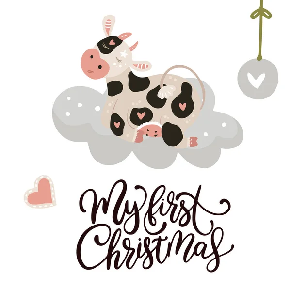 Tarjeta vectorial de vaca de Navidad. — Archivo Imágenes Vectoriales