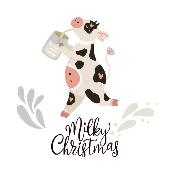 Chrismas cow vector card. — Stock Vector