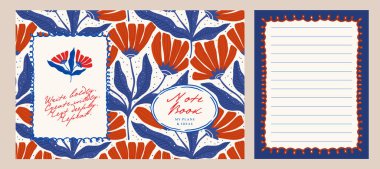 Kırtasiye Tasarımı için Retro Çiçek Defteri Kapağı Boş Sayfa Kenarlığı Arkaplanı