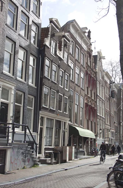 Vista Panorámica Fachadas Edificios Antiguos Amsterdam Países Bajos — Foto de Stock