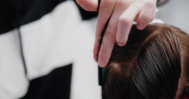 Fissaggio capelli con lacca per capelli. Acconciatura elegante — Video Stock