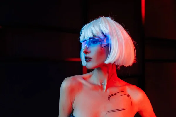 Futuristic style. Cyberpunk woman.