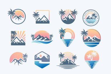 Kamp ve açık hava macera logosu tasarımı. Gömlekler için harika. Vektör illüstrasyonu