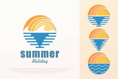 Sunset Sun dalgası logo şablonu. Vektör illüstrasyonu