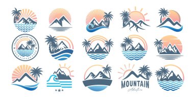 Kamp ve açık hava macera logosu tasarımı. Gömlekler için harika. Vektör illüstrasyonu