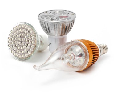 Led lambalar, şerit ve beyaz arka plan üzerinde spot