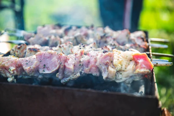 Carne Chamas Perto Foco Suave — Fotografia de Stock