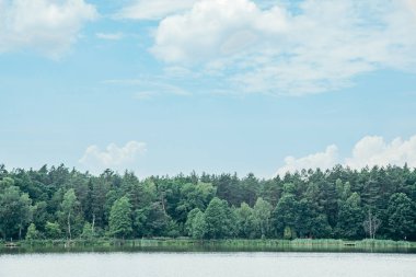 Görünüm Gölü'nün güneşli yaz günde manzara. su gökyüzü yansıması
