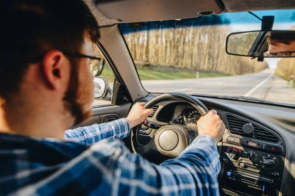 Man Driving Car Highway View — Stock Photo, Image