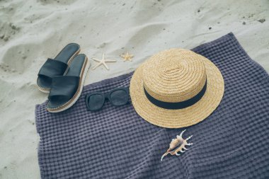 Yaz konsepti. kum plaj şeyler. kopya alanı