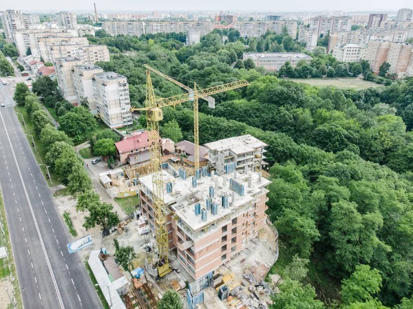 Nşaat Alanında Hava Görünümünü Yüksek Katlı Bina Kalkınma Şehir Manzaralı — Stok fotoğraf
