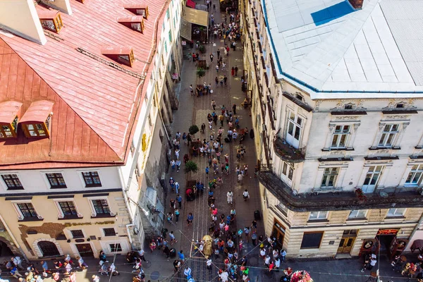 Légi Felvétel Város Utcáin Turisták Számára Gyaloglás Café Kívül — Stock Fotó