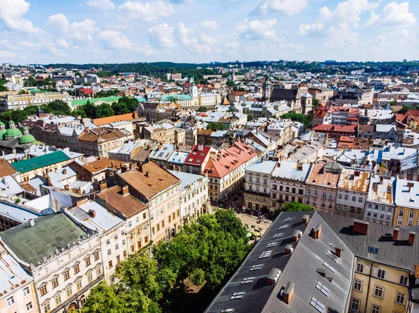 Aerial view of old european city in summer time — Stock Photo, Image