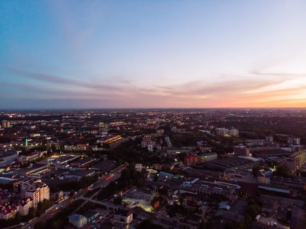 Orange Moln Med Blå Himmel Sunset Kopiera Utrymme Flygfoto Staden — Stockfoto