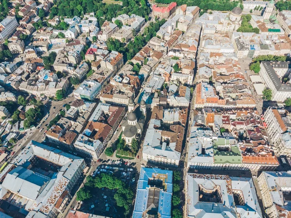 Vista Aérea Vieja Ciudad Europea Verano Lviv Ucrania — Foto de Stock