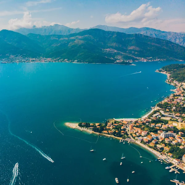 Vista Aérea Yates Muelles Ciudad Montenegro Hora Verano —  Fotos de Stock