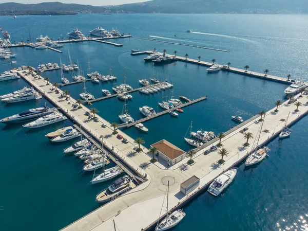 Vista Aérea Yates Muelles Ciudad Montenegro Hora Verano — Foto de Stock