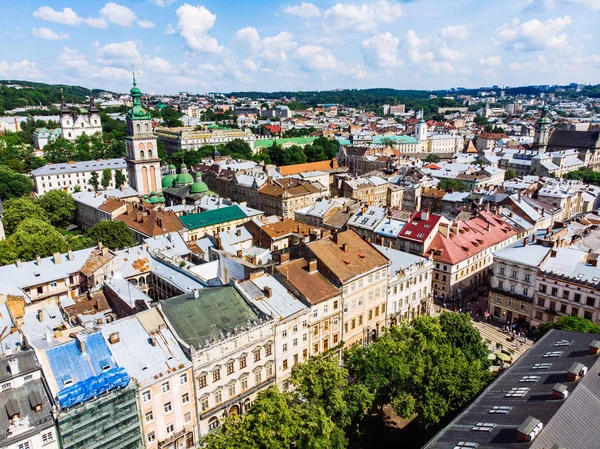 Vista Aérea Cidade Européia Velha Hora Verão Lviv Ucraniana — Fotografia de Stock