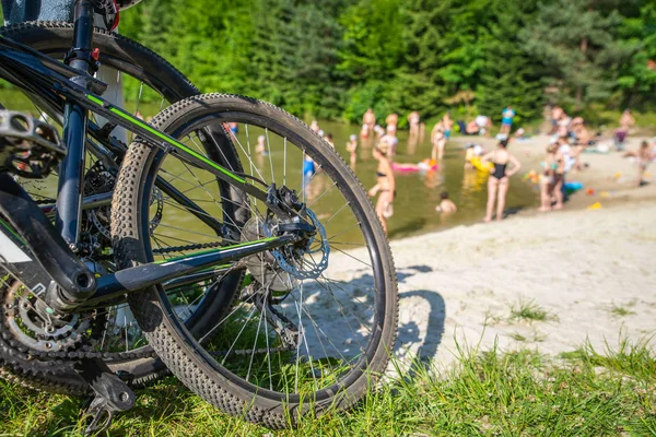 Bicycles Close Sand Beach Background — Stock Photo, Image